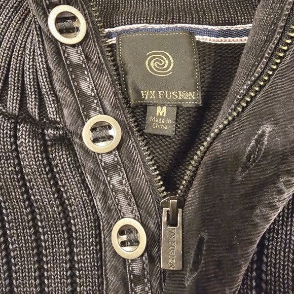 F/X FUSION Men's Smokey Blue 100% Cotton Multi-Textured Pullover Sweater Size M - Picture 5 of 12